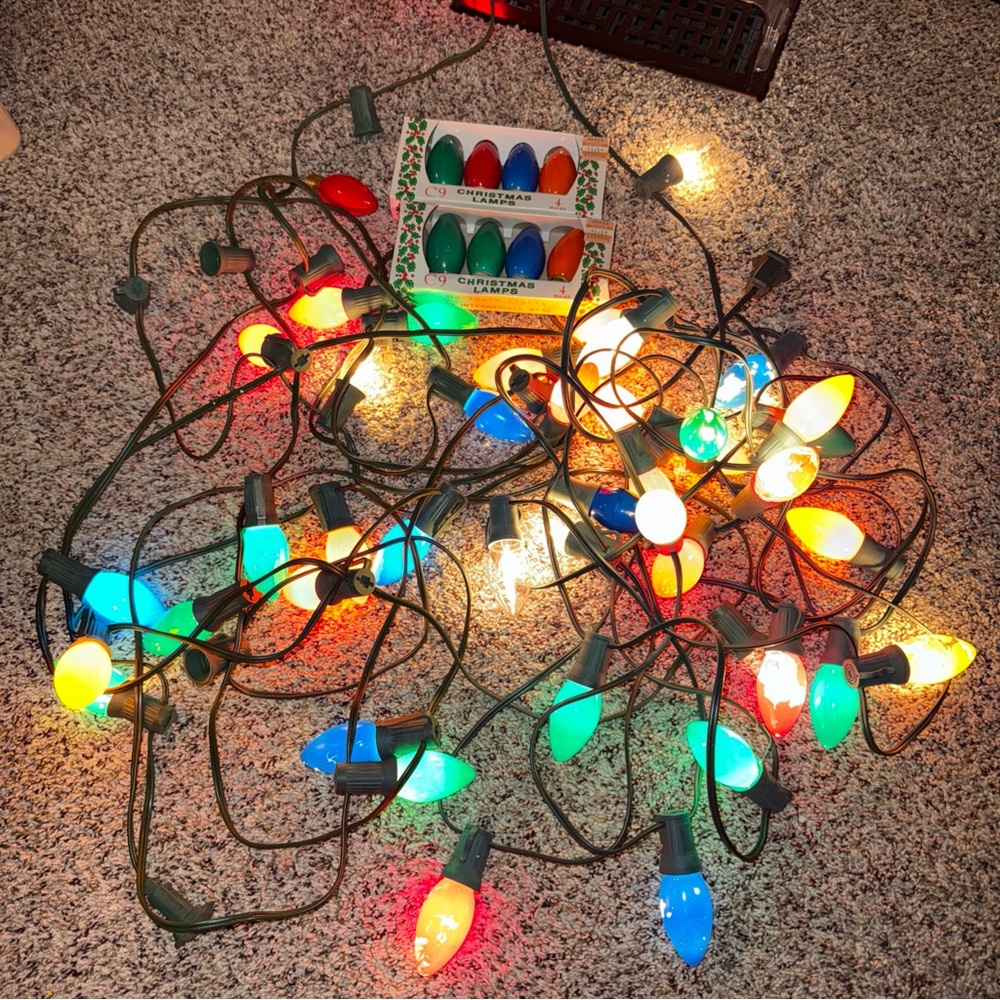 VINTAGE GE Glow Bright 2 strands of 25 lights each along with 2 boxes of bulbs